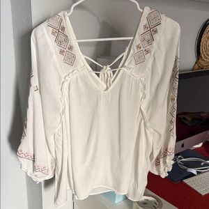 Boho Embroidered Ivory Peasant Top